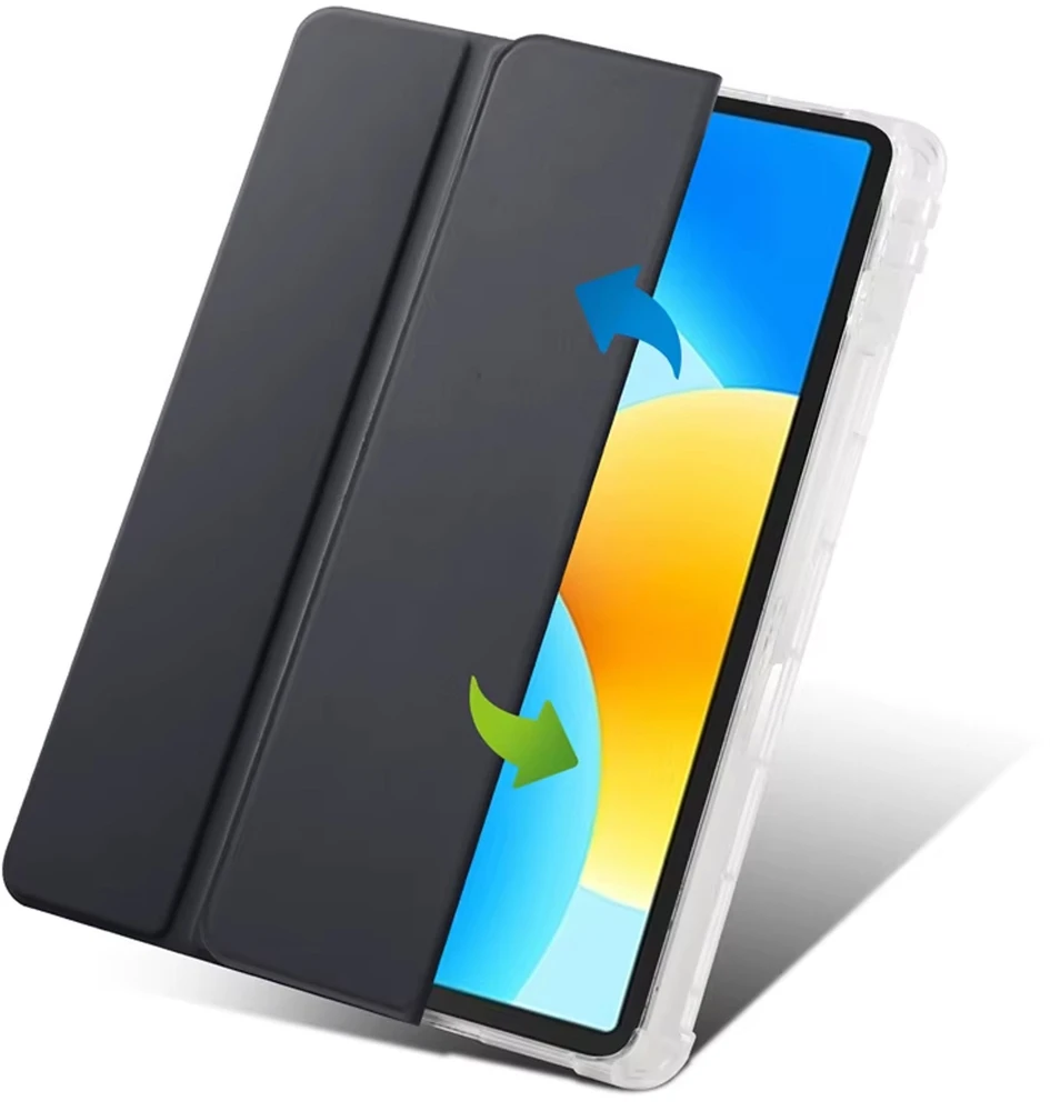 Planšetinio kompiuterio dėklas 4kom.pl skirta Xiaomi Redmi Pad 2 11 2025 – permatomas su vieta rašikliui ir stovu, juodas