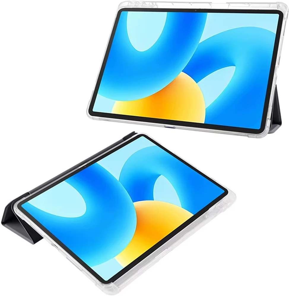 Planšetinio kompiuterio dėklas 4kom.pl skirta Xiaomi Redmi Pad 2 11 2025 – permatomas su vieta rašikliui ir stovu, juodas