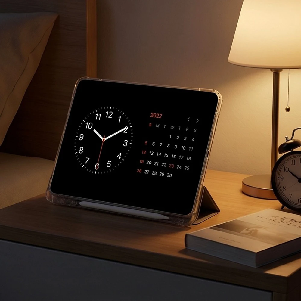 Planšetinio kompiuterio dėklas 4kom.pl skirta Xiaomi Redmi Pad 2 11 2025 – permatomas su vieta rašikliui ir stovu, juodas