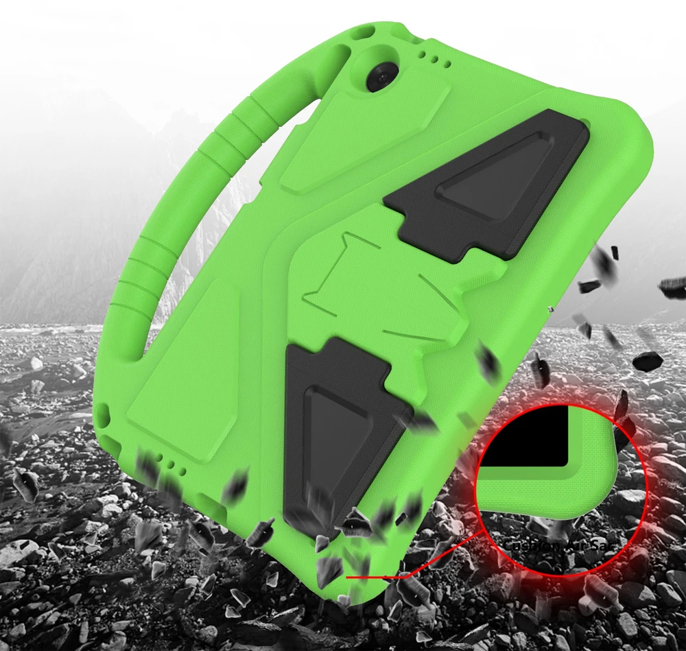 Planšetinio kompiuterio dėklas 4kom.pl FunColor skirtas Lenovo Tab 10.1 2025, žalias – apsauginis su stovu, prieiga prie prievadų ir mygtukų