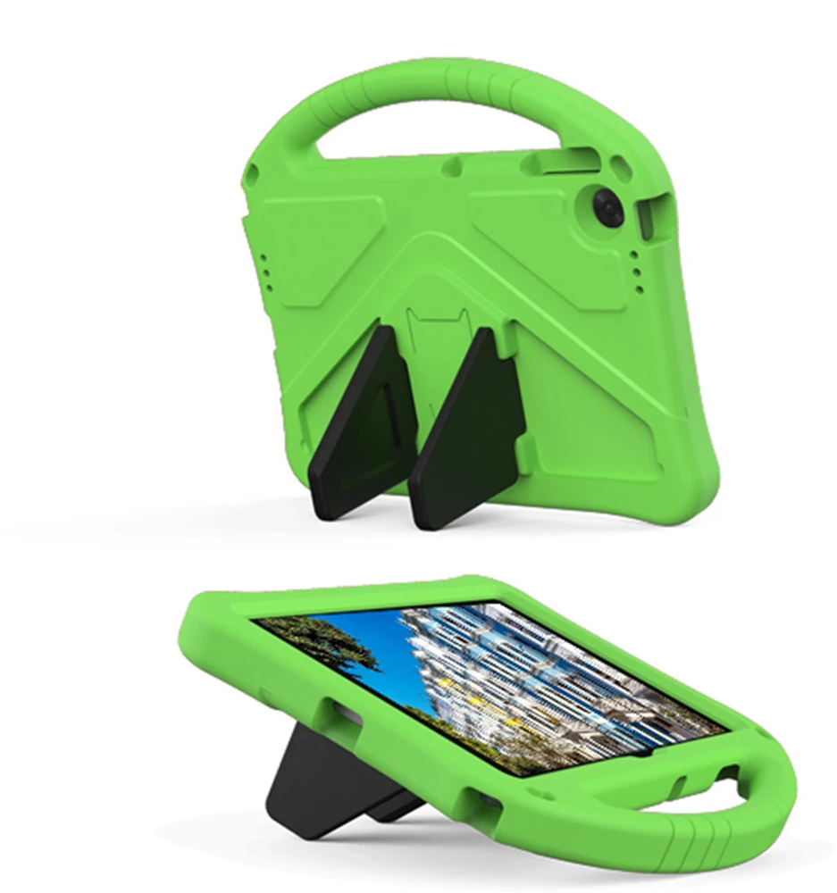 Planšetinio kompiuterio dėklas 4kom.pl FunColor skirtas Lenovo Tab 10.1 2025, žalias – apsauginis su stovu, prieiga prie prievadų ir mygtukų
