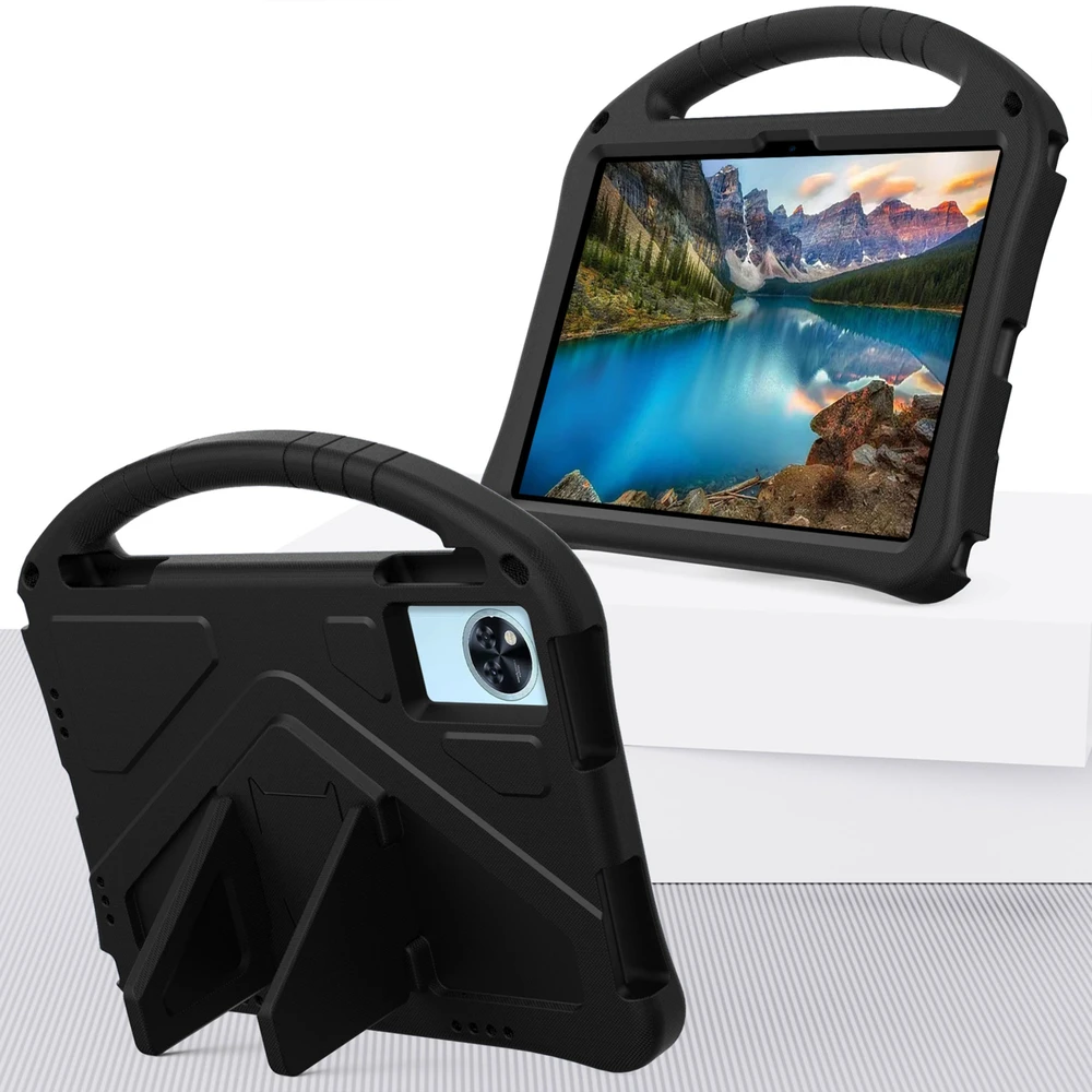 Planšetinio kompiuterio dėklas 4kom.pl FunColor, skirtas Lenovo Idea Tab 11, juodas – apsauginis su stovu, prieiga prie prievadų ir mygtukų