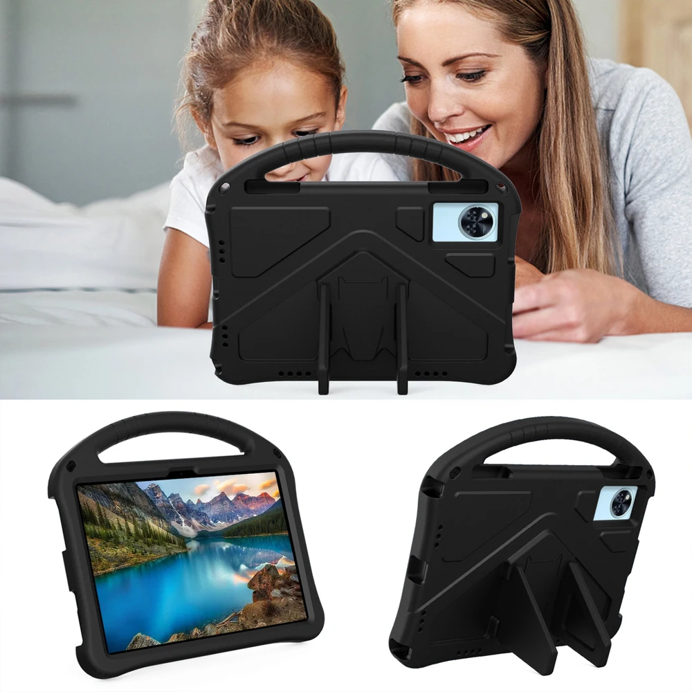 Planšetinio kompiuterio dėklas 4kom.pl FunColor, skirtas Lenovo Idea Tab 11, juodas – apsauginis su stovu, prieiga prie prievadų ir mygtukų