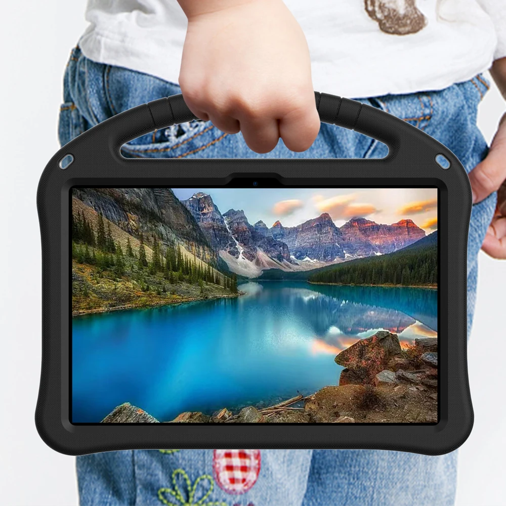 Planšetinio kompiuterio dėklas 4kom.pl FunColor, skirtas Lenovo Idea Tab 11, juodas – apsauginis su stovu, prieiga prie prievadų ir mygtukų
