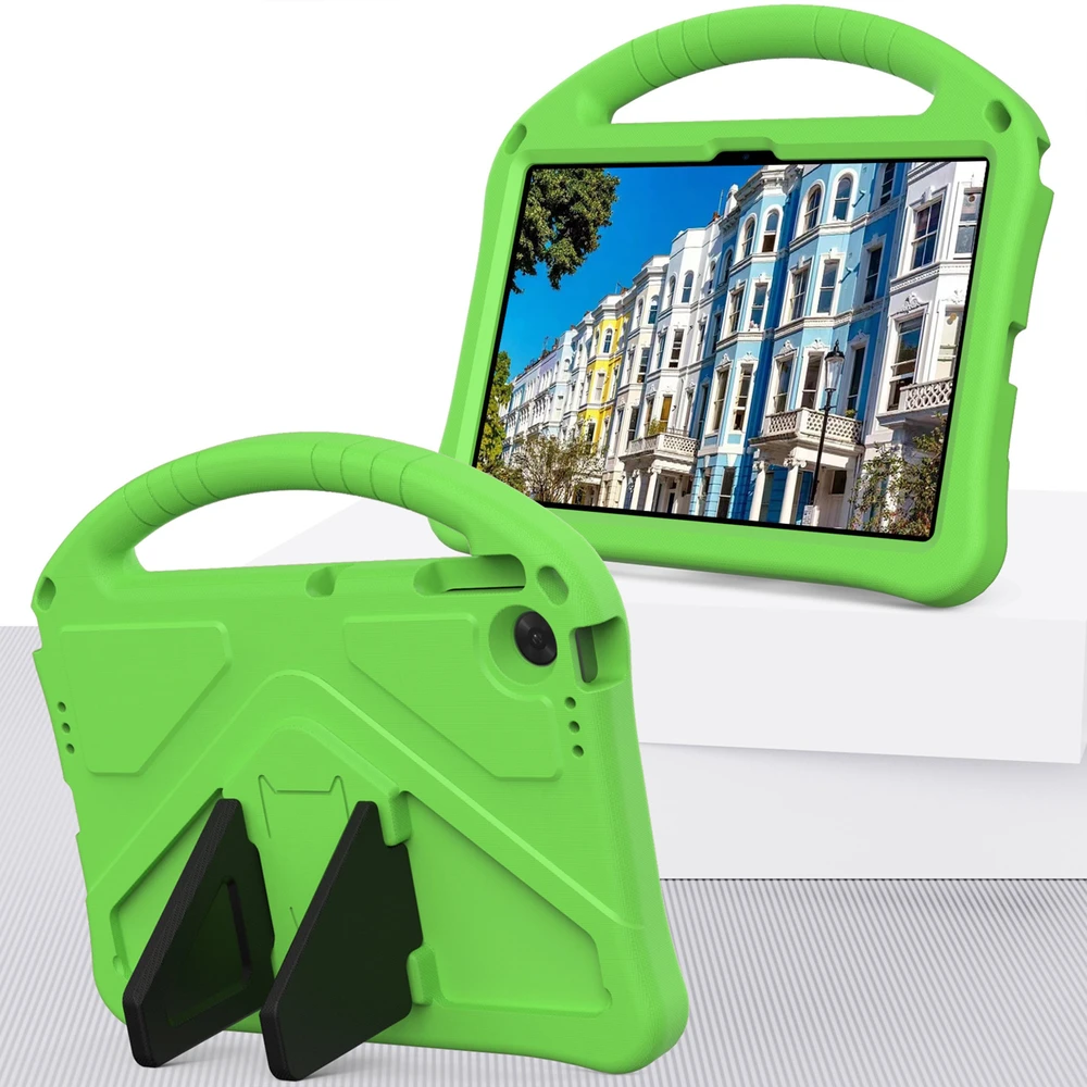 Planšetinio kompiuterio dėklas 4kom.pl FunColor skirtas Lenovo Tab 10.1 2025, žalias – apsauginis su stovu, prieiga prie prievadų ir mygtukų