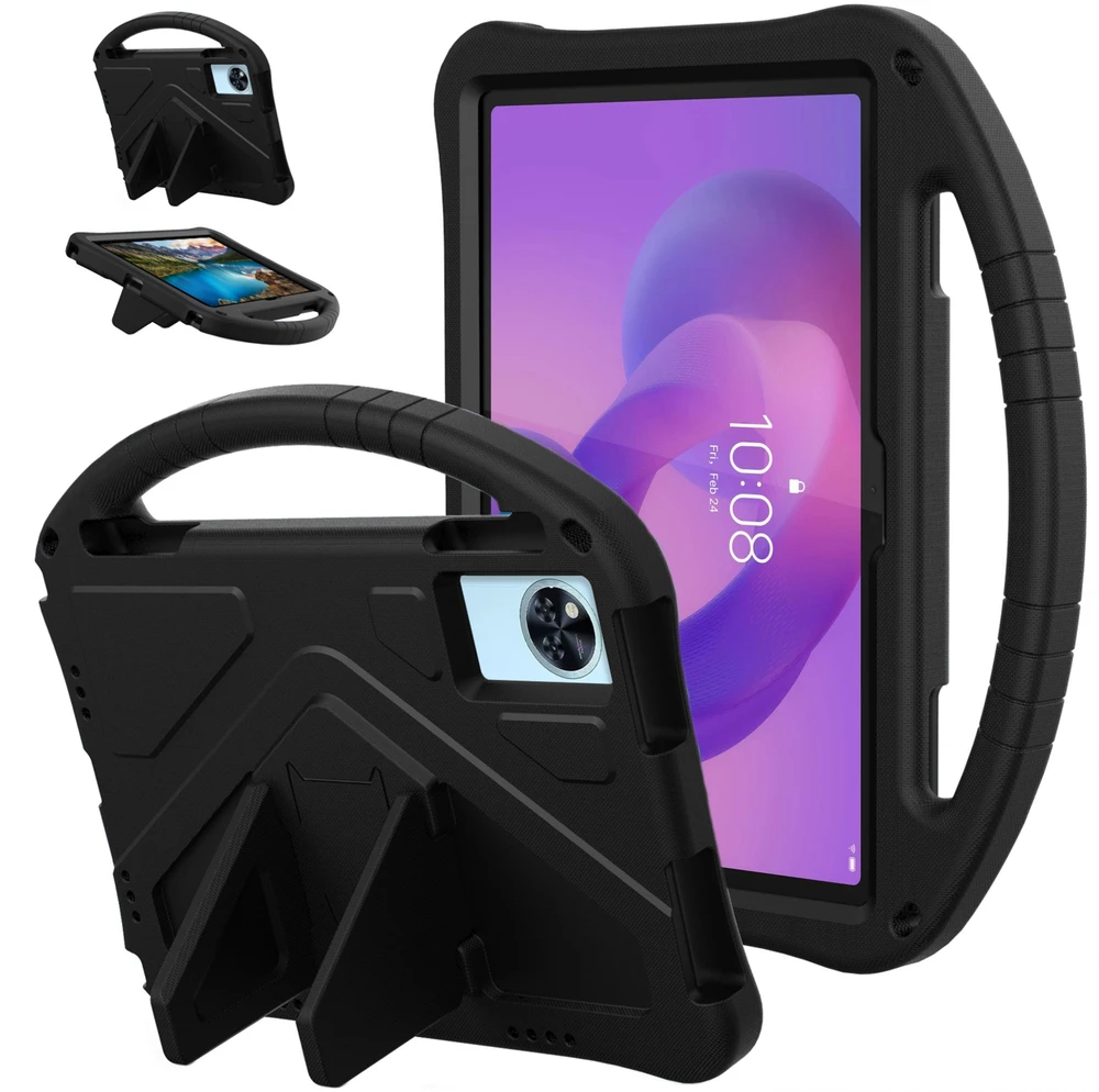 Planšetinio kompiuterio dėklas 4kom.pl FunColor, skirtas Lenovo Idea Tab 11, juodas – apsauginis su stovu, prieiga prie prievadų ir mygtukų
