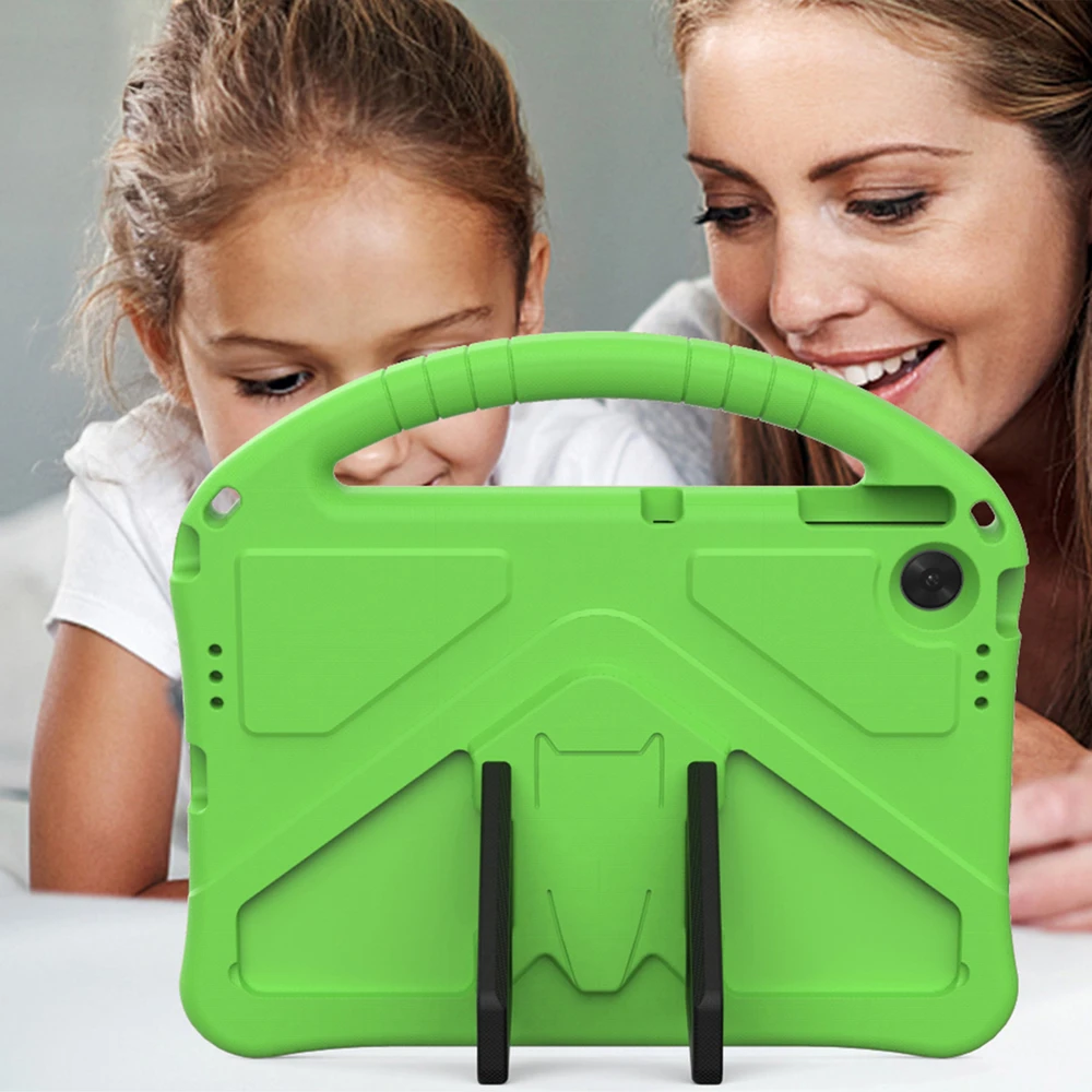 Planšetinio kompiuterio dėklas 4kom.pl FunColor skirtas Lenovo Tab 10.1 2025, žalias – apsauginis su stovu, prieiga prie prievadų ir mygtukų