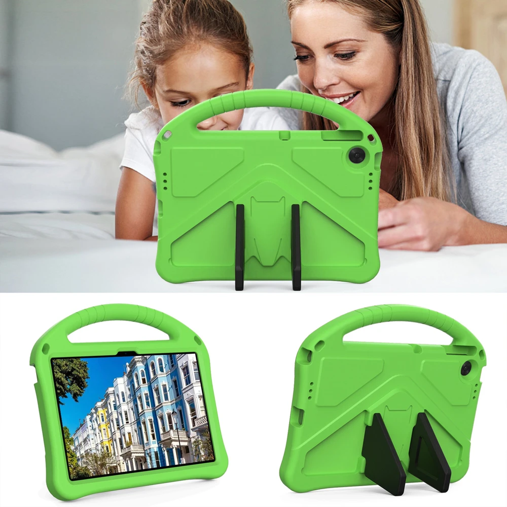 Planšetinio kompiuterio dėklas 4kom.pl FunColor skirtas Lenovo Tab 10.1 2025, žalias – apsauginis su stovu, prieiga prie prievadų ir mygtukų