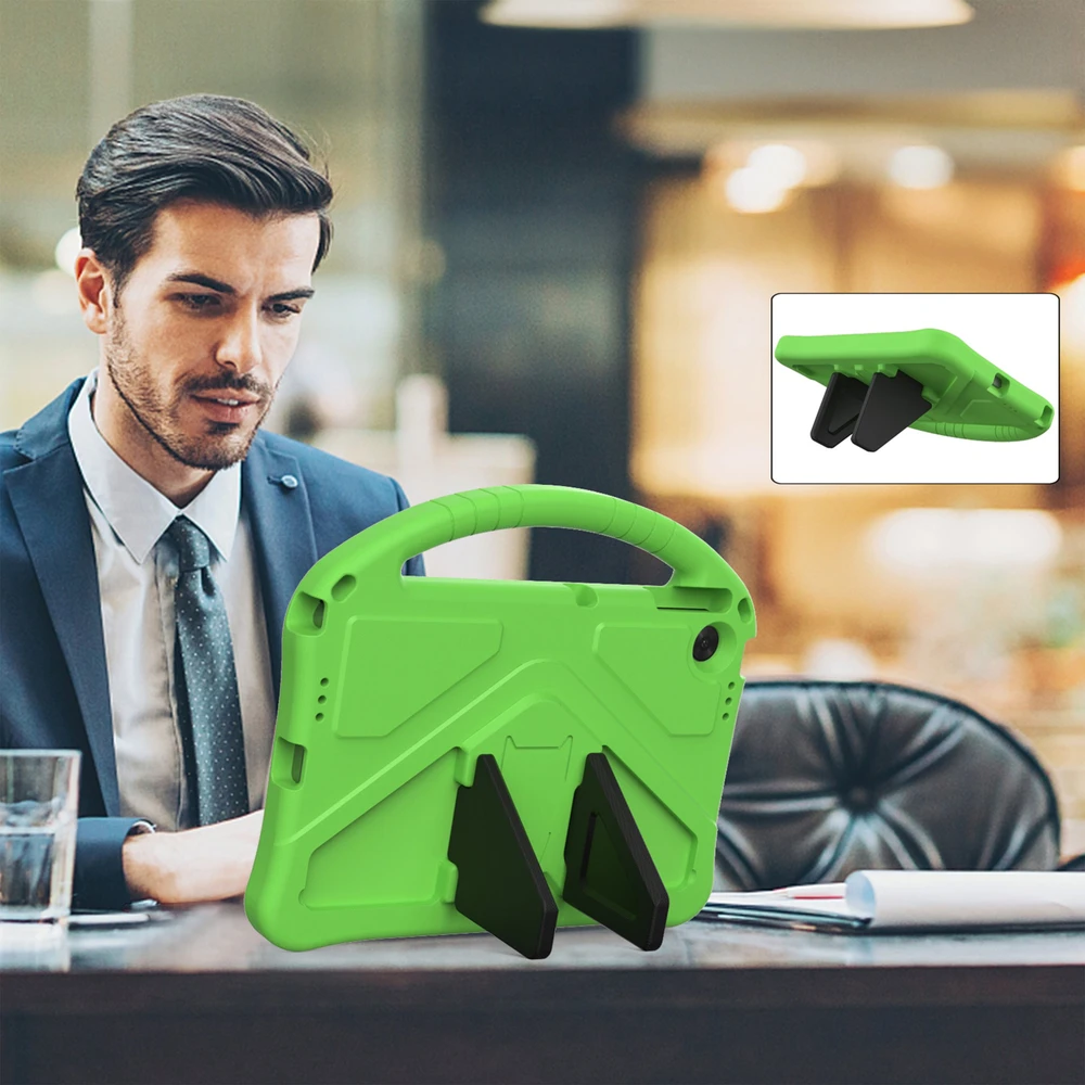 Planšetinio kompiuterio dėklas 4kom.pl FunColor skirtas Lenovo Tab 10.1 2025, žalias – apsauginis su stovu, prieiga prie prievadų ir mygtukų