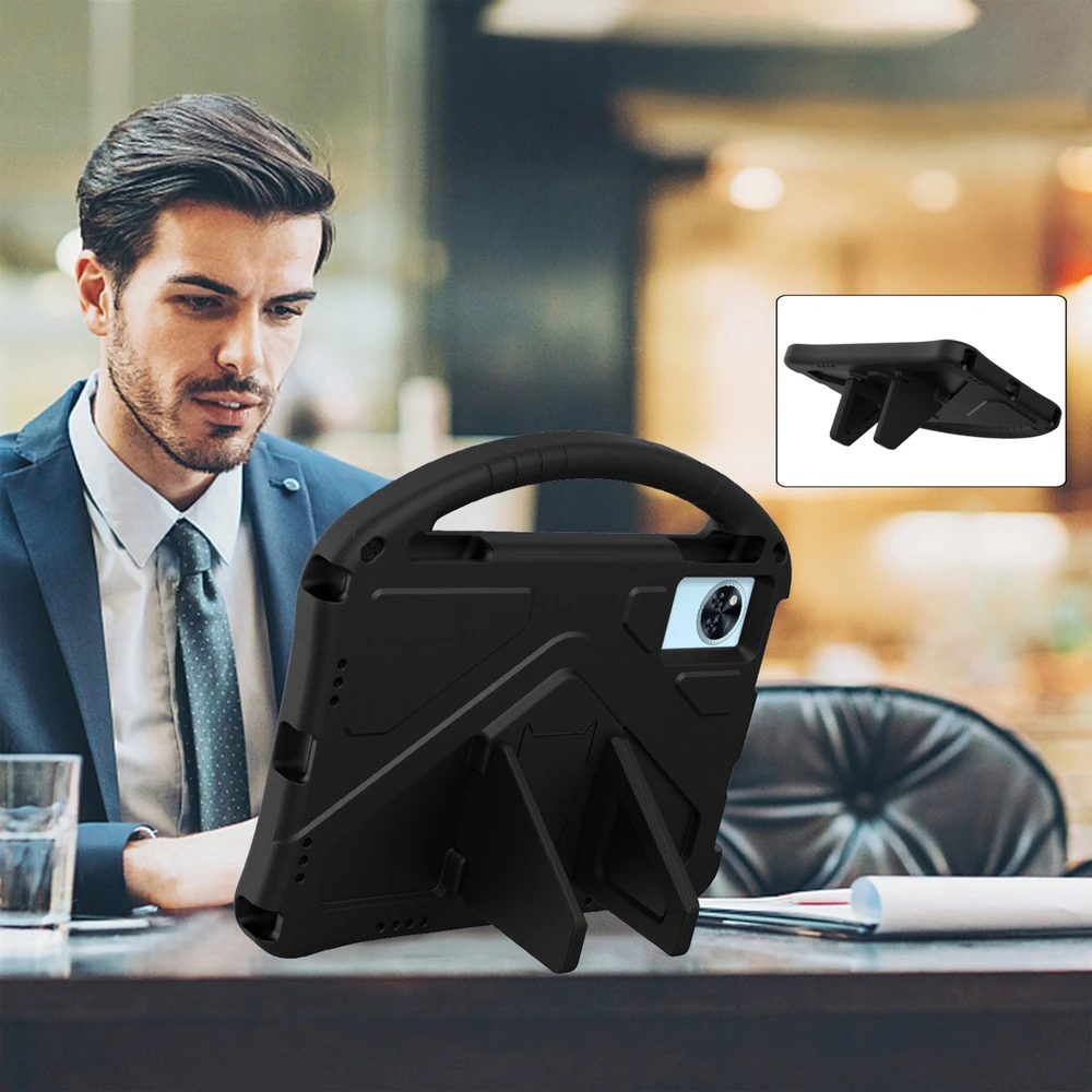 Planšetinio kompiuterio dėklas 4kom.pl FunColor, skirtas Lenovo Idea Tab 11, juodas – apsauginis su stovu, prieiga prie prievadų ir mygtukų