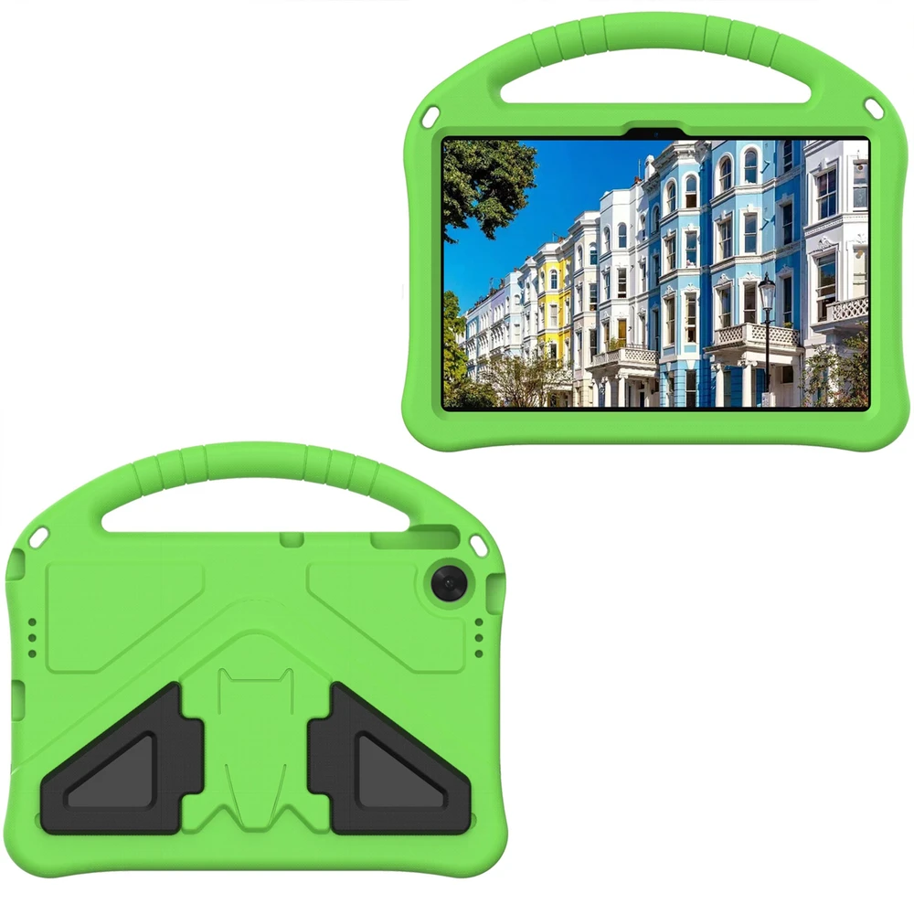 Planšetinio kompiuterio dėklas 4kom.pl FunColor skirtas Lenovo Tab 10.1 2025, žalias – apsauginis su stovu, prieiga prie prievadų ir mygtukų