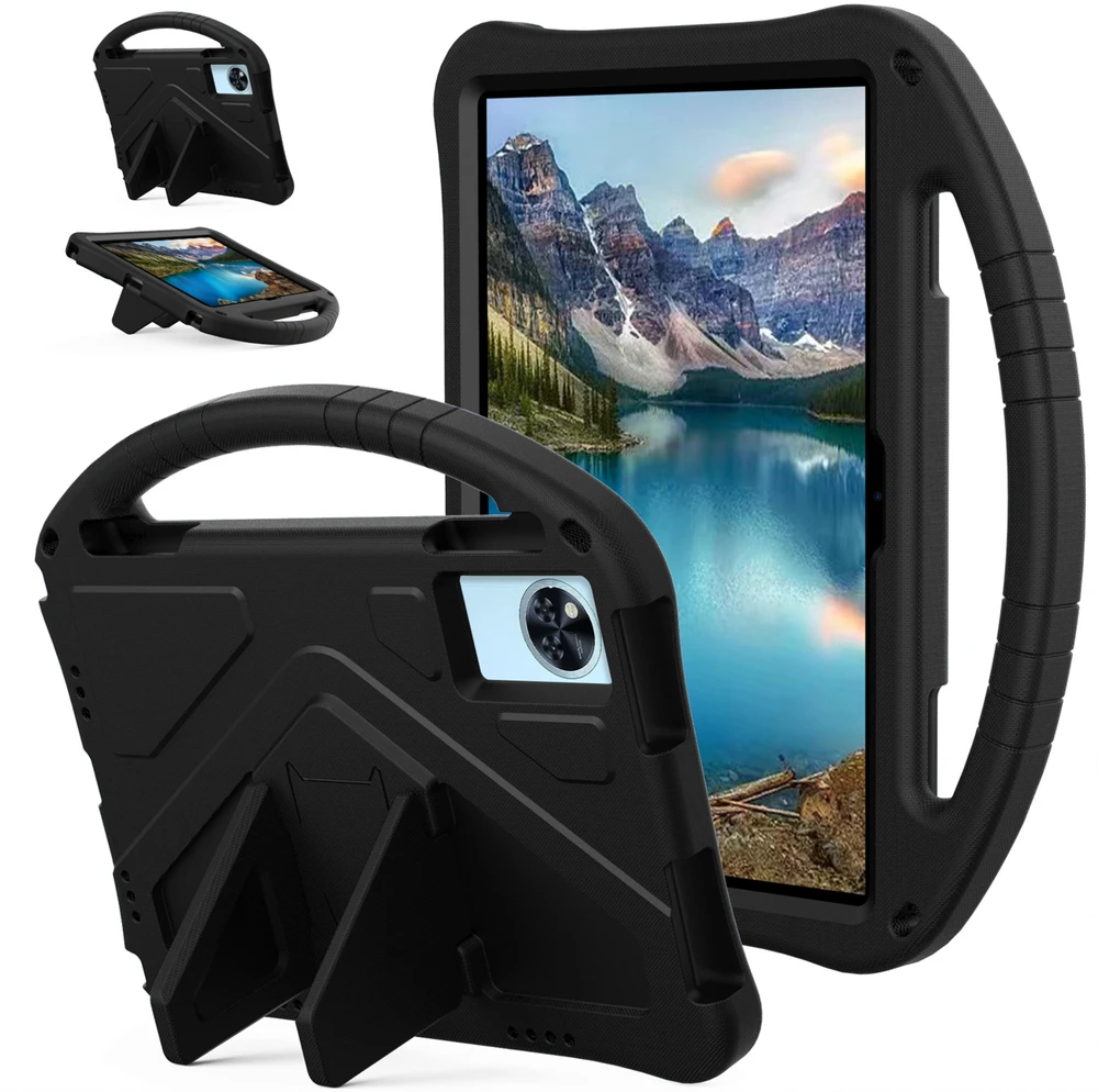 Planšetinio kompiuterio dėklas 4kom.pl FunColor, skirtas Lenovo Idea Tab 11, juodas – apsauginis su stovu, prieiga prie prievadų ir mygtukų