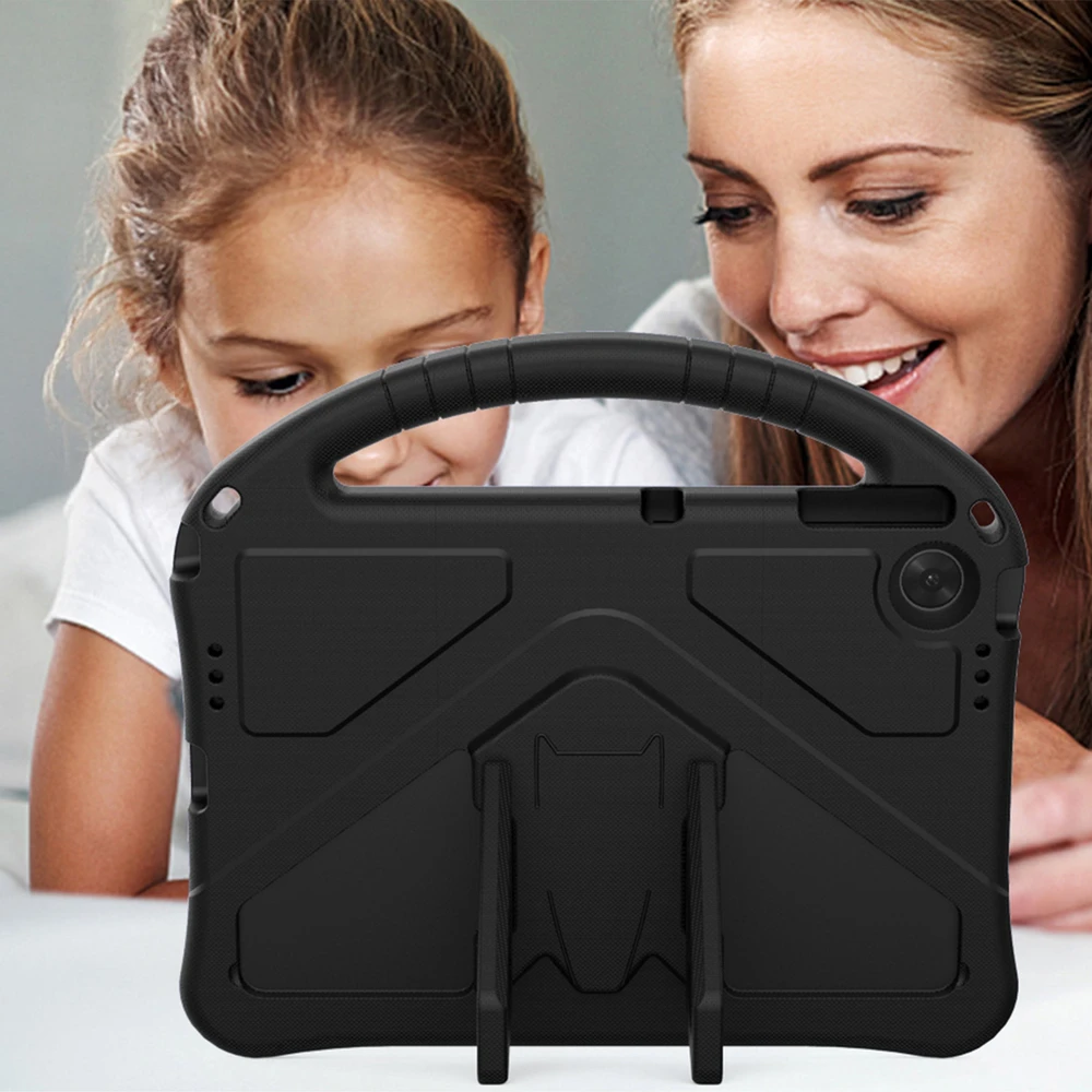 Planšetinio kompiuterio dėklas Strado-Tech FunColor skirtas Lenovo Tab 10.1 2025, juodas – apsauginis su stovu, prieiga prie prievadų ir mygtukų
