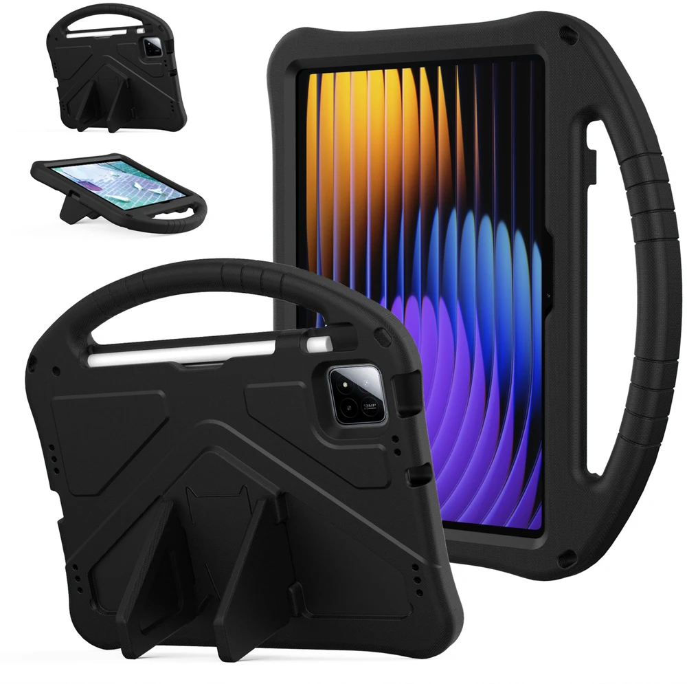 Planšetinio kompiuterio dėklas 4kom.pl FunColor, skirtas Xiaomi Pad 7 / Pad 7 Pro 11.2, šarvuotas / Xiaomi Pad 7 Pro, juodas – apsauginis su stovu