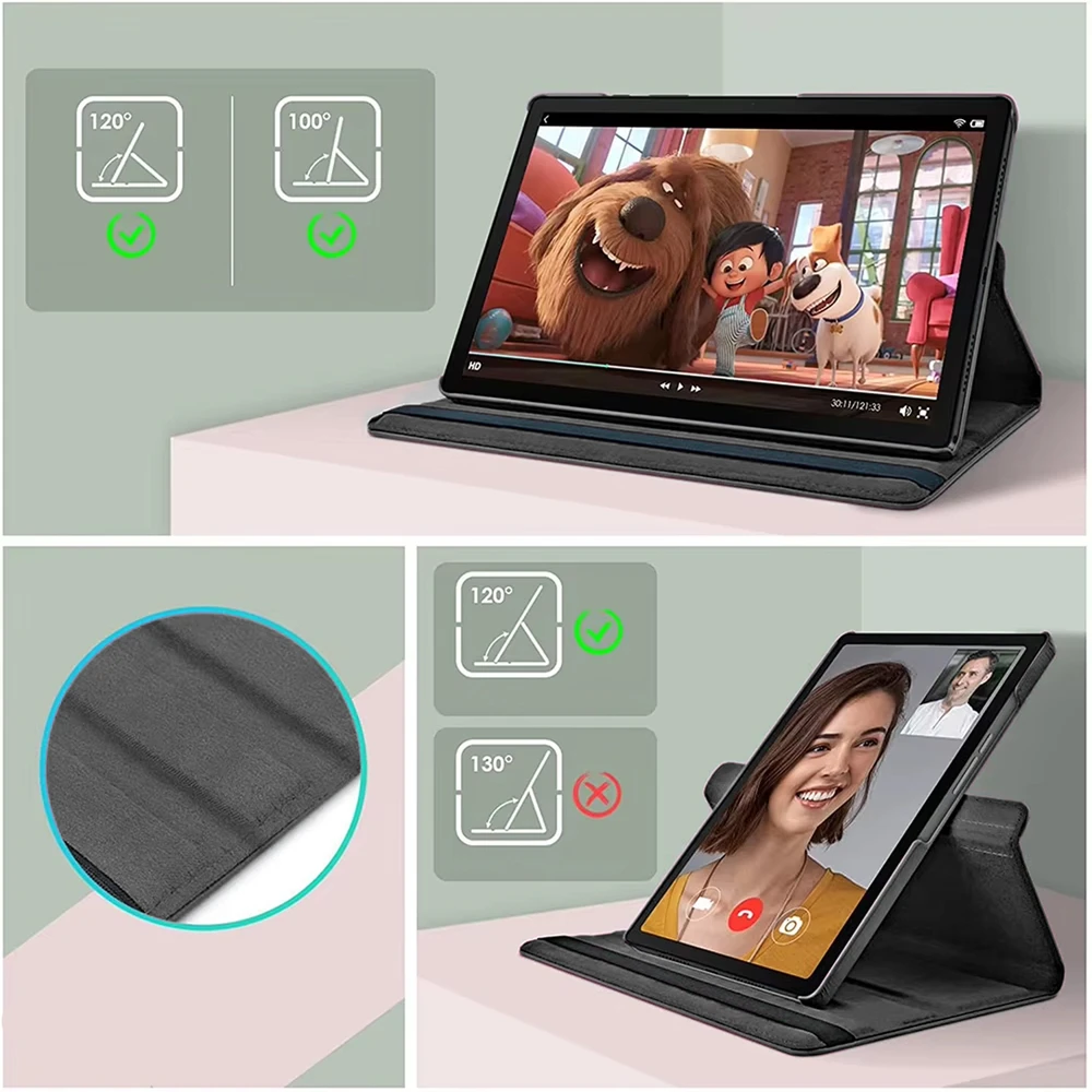 Planšetinio kompiuterio dėklas 4kom.pl 360 laipsnių sukamasis, skirtas Lenovo Tab M10 10.1 2022 3 Gen / Tab M10 Plus 2022 3-ioji karta, juodas – apsauginis su stovu