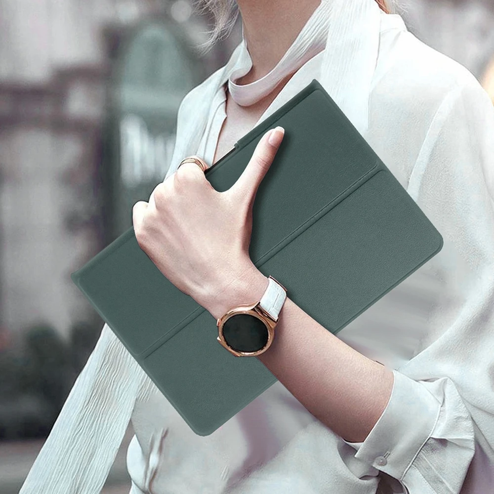 Planšetinio kompiuterio dėklas 4kom.pl Smart Case, skirtas Lenovo Tab Plus, tamsiai žalias – apsauginis su stovu