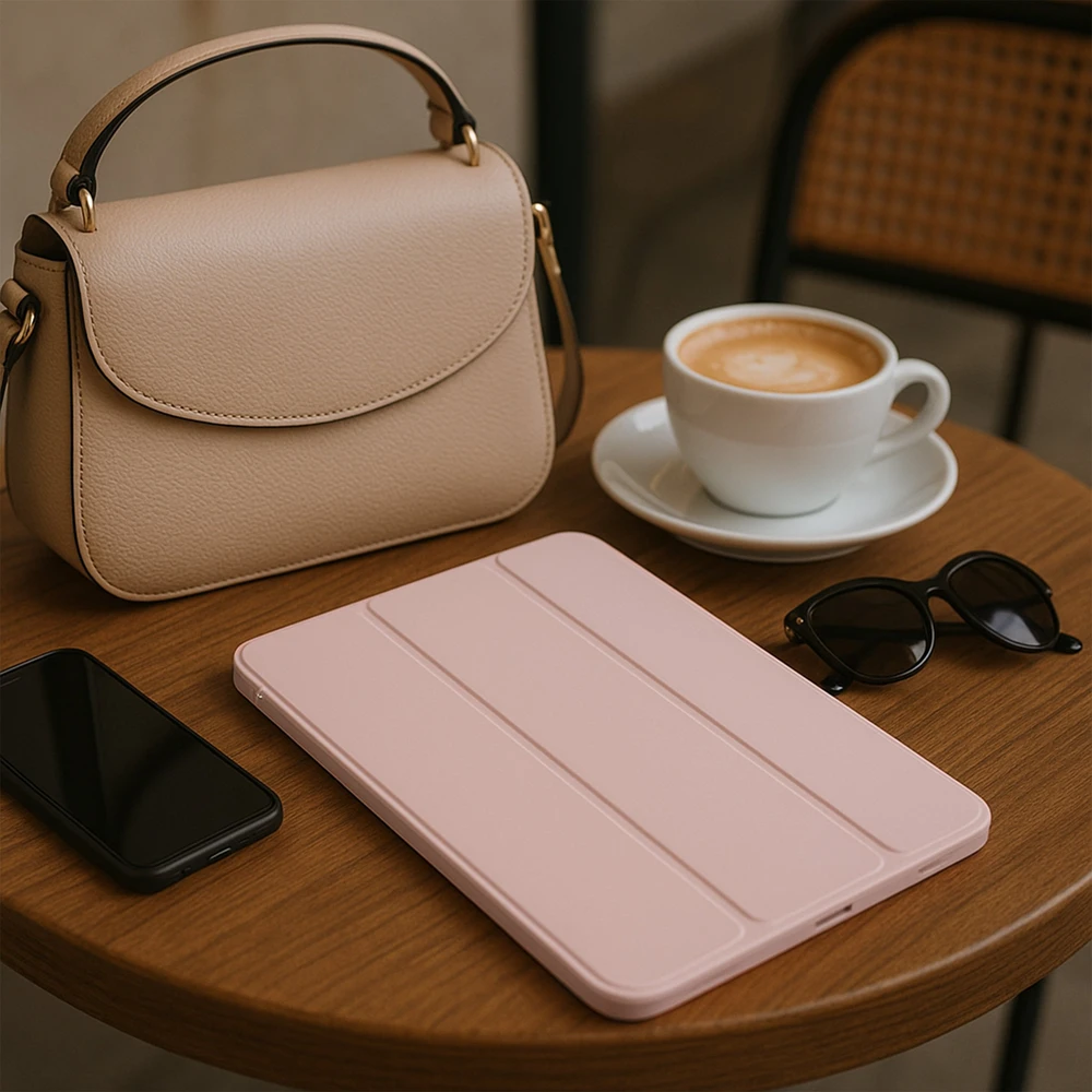 Planšetinio kompiuterio dėklas 4kom.pl Smart Case, skirtas Redmi Pad SE 8.7 2024, rožinis – apsauginis su stovu, prieiga prie prievadų ir mygtukų
