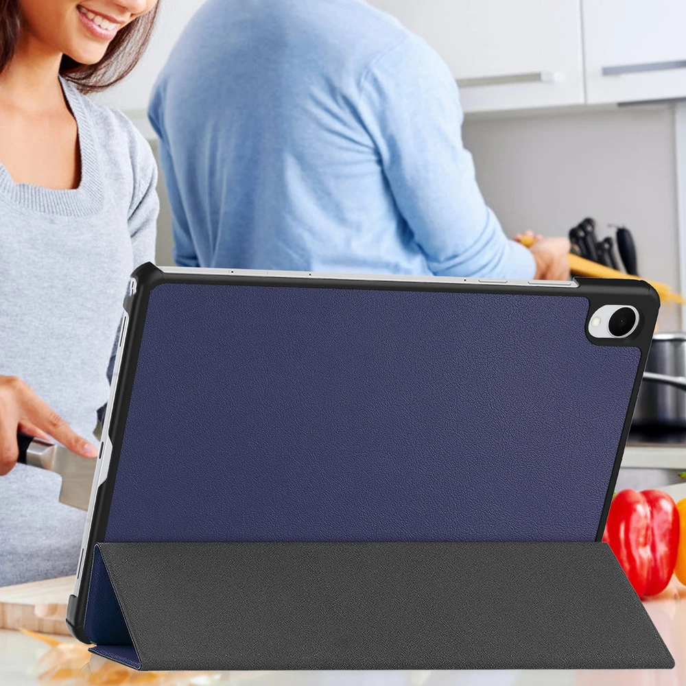Planšetinio kompiuterio dėklas Strado-Tech Smart skirtas Samsung Galaxy Tab S11 11 SM SMX736 su dangteliu, tamsiai mėlynas – apsauginis