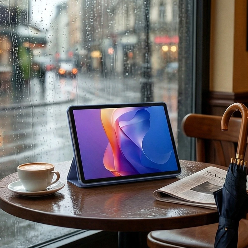 Planšetinio kompiuterio dėklas 4kom.pl Smart, skirtas Xiaomi Redmi Pad 2 11 2025, su dangteliu, tamsiai mėlynas – apsauginis su stovu