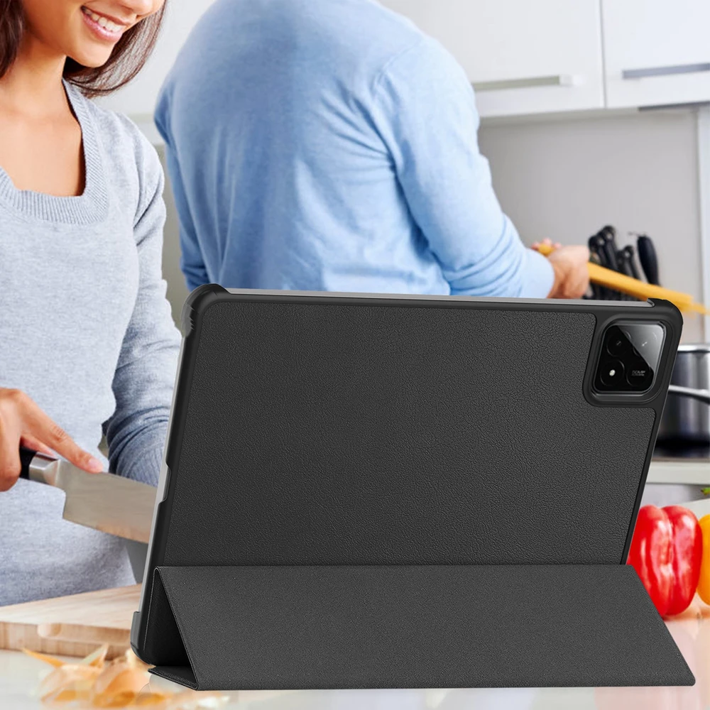 Planšetinio kompiuterio dėklas 4kom.pl Smart, skirtas Xiaomi Pad 7 / Pad 7 Pro 11 / Xiaomi Pad 7 Pro, juodas - apsauginis su stovu