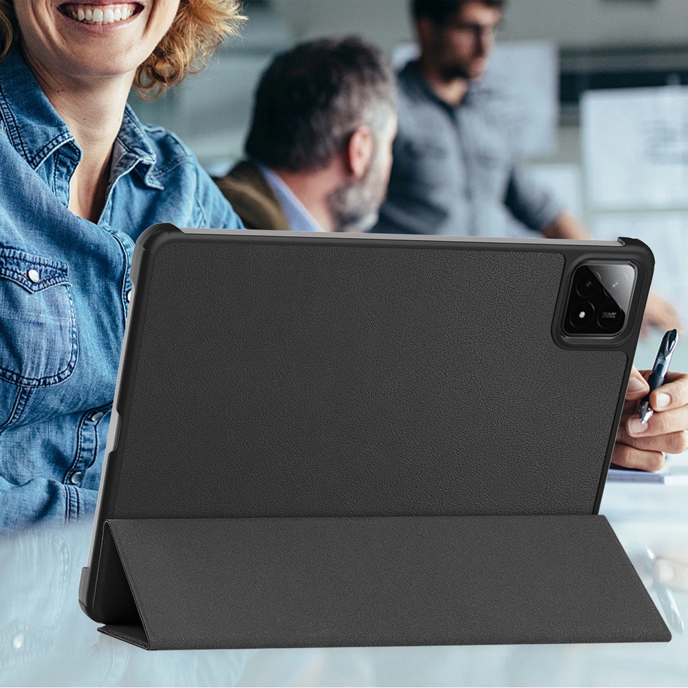 Planšetinio kompiuterio dėklas 4kom.pl Smart, skirtas Xiaomi Pad 7 / Pad 7 Pro 11 / Xiaomi Pad 7 Pro, juodas - apsauginis su stovu