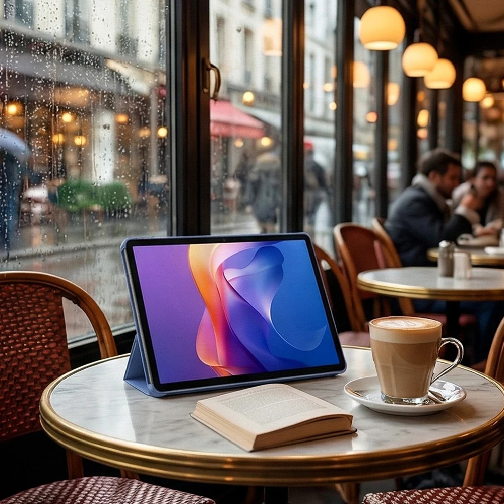 Planšetinio kompiuterio dėklas 4kom.pl Smart, skirtas Xiaomi Redmi Pad 2 11 2025, su dangteliu, tamsiai mėlynas – apsauginis su stovu