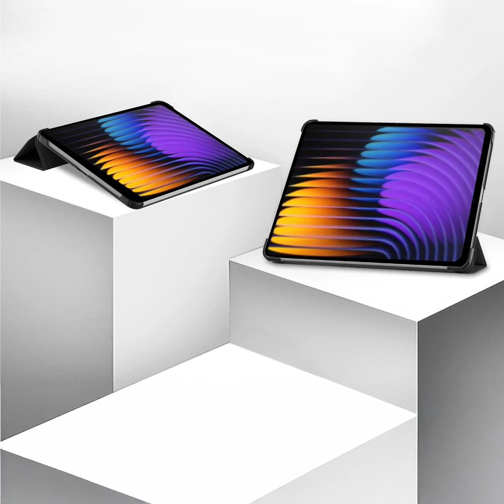 Planšetinio kompiuterio dėklas 4kom.pl Smart, skirtas Xiaomi Pad 7 / Pad 7 Pro 11 / Xiaomi Pad 7 Pro, juodas - apsauginis su stovu