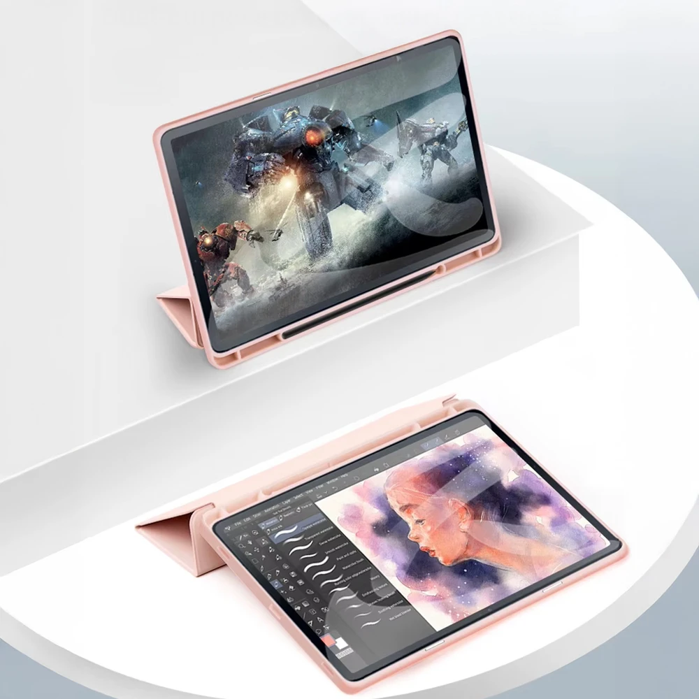 4kom.pl Smart planšetinio kompiuterio dėklas su rašiklio laikikliu, skirtas Samsung Galaxy Tab S9 / S9 S10, rausvas – apsauginis su stovu