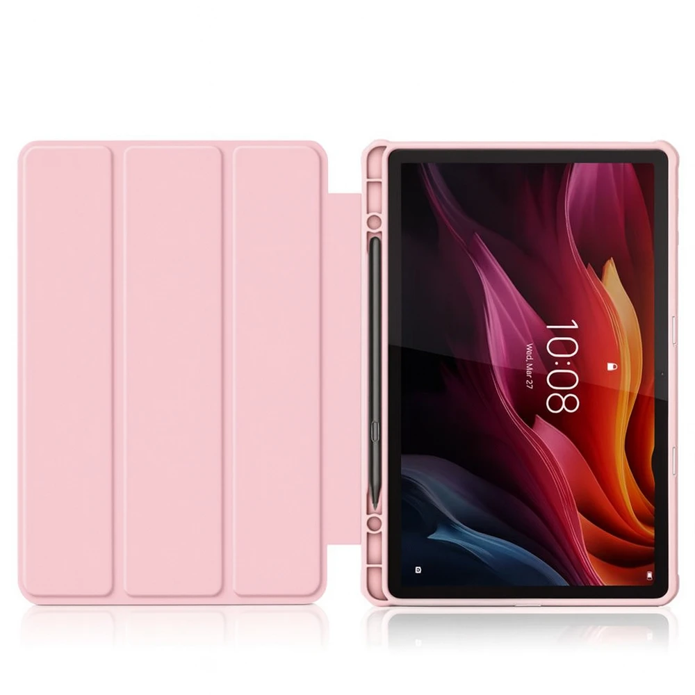 Planšetinio kompiuterio dėklas 4kom.pl su permatomu dangteliu, skirtas Lenovo Tab K11 Plus 11.45 / Lenovo K11 Plus, rožinis – apsauginis su stovu