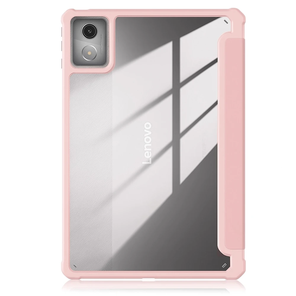 Planšetinio kompiuterio dėklas 4kom.pl su permatomu dangteliu, skirtas Lenovo Tab K11 Plus 11.45 / Lenovo K11 Plus, rožinis – apsauginis su stovu