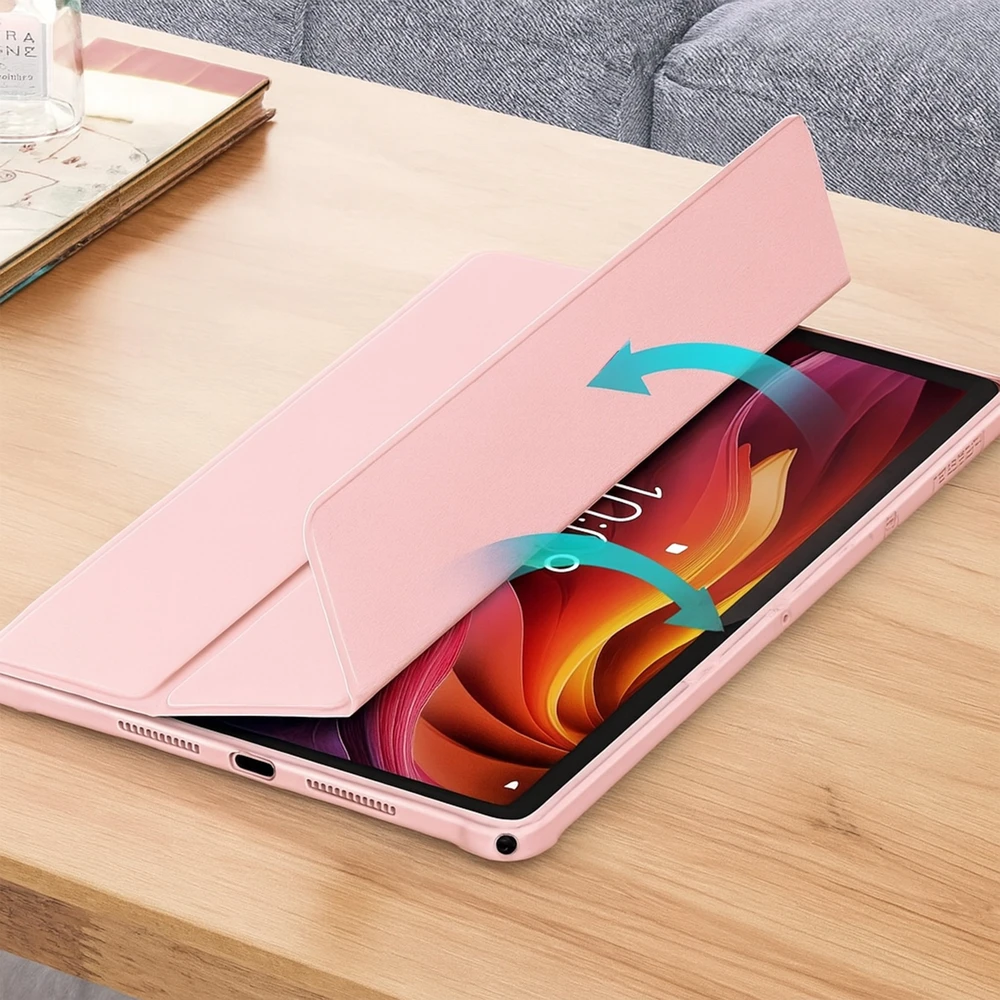 Planšetinio kompiuterio dėklas 4kom.pl su permatomu dangteliu, skirtas Lenovo Tab K11 Plus 11.45 / Lenovo K11 Plus, rožinis – apsauginis su stovu
