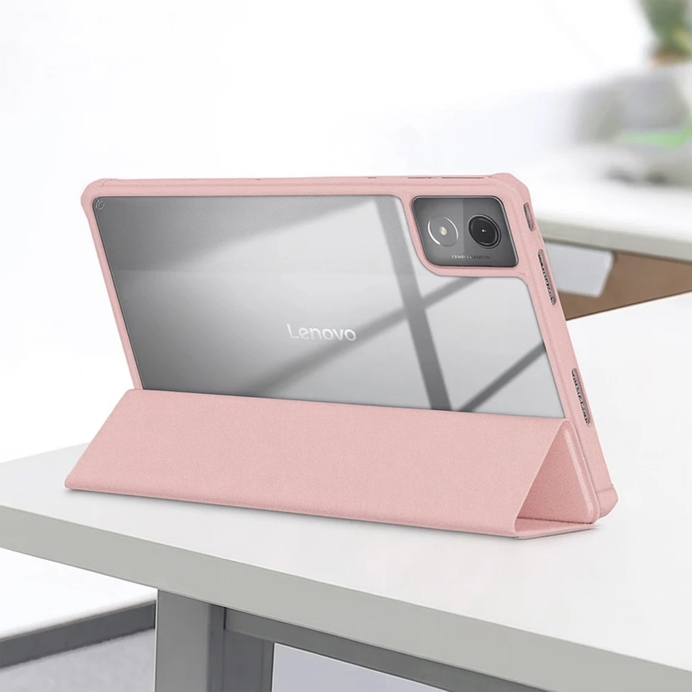 Planšetinio kompiuterio dėklas 4kom.pl su permatomu dangteliu, skirtas Lenovo Tab K11 Plus 11.45 / Lenovo K11 Plus, rožinis – apsauginis su stovu