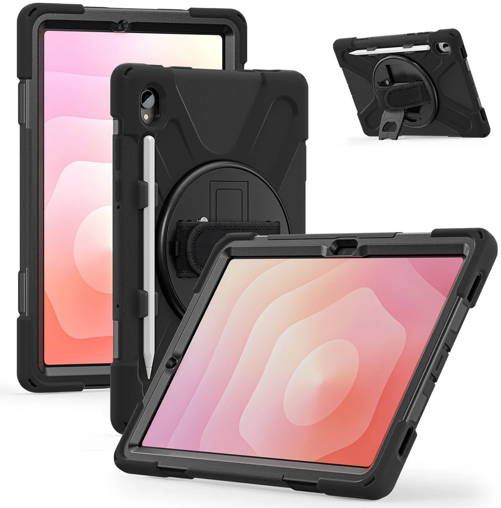 Armored Dėklas with handle 4smarts Rugged Dėklas Grip for Samsung Galaxy Tab S11 juodos spalvos