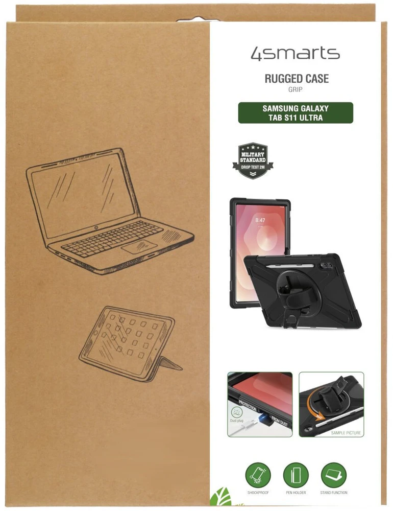 4smarts tvirtas dėklas, skirtas „Samsung Galaxy Tab S11 Ultra“, juodas