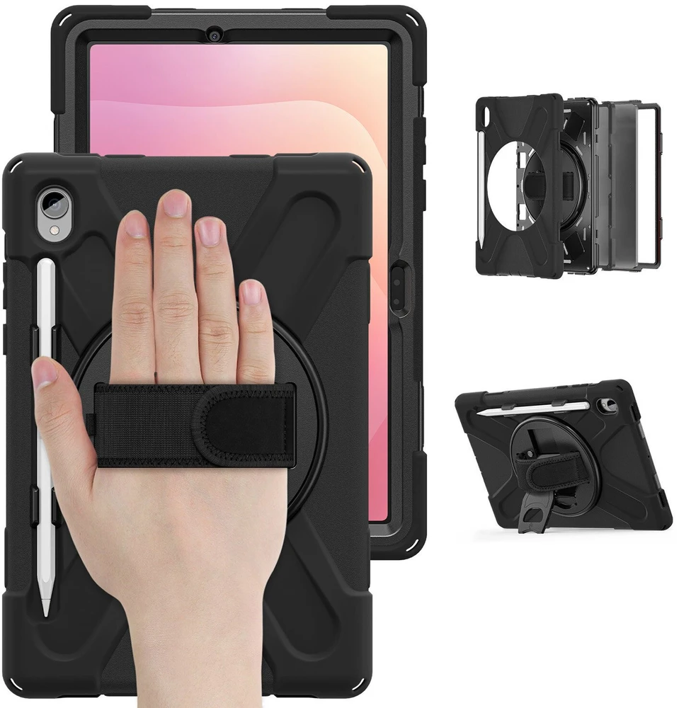 Armored Dėklas with handle 4smarts Rugged Dėklas Grip for Samsung Galaxy Tab S11 juodos spalvos
