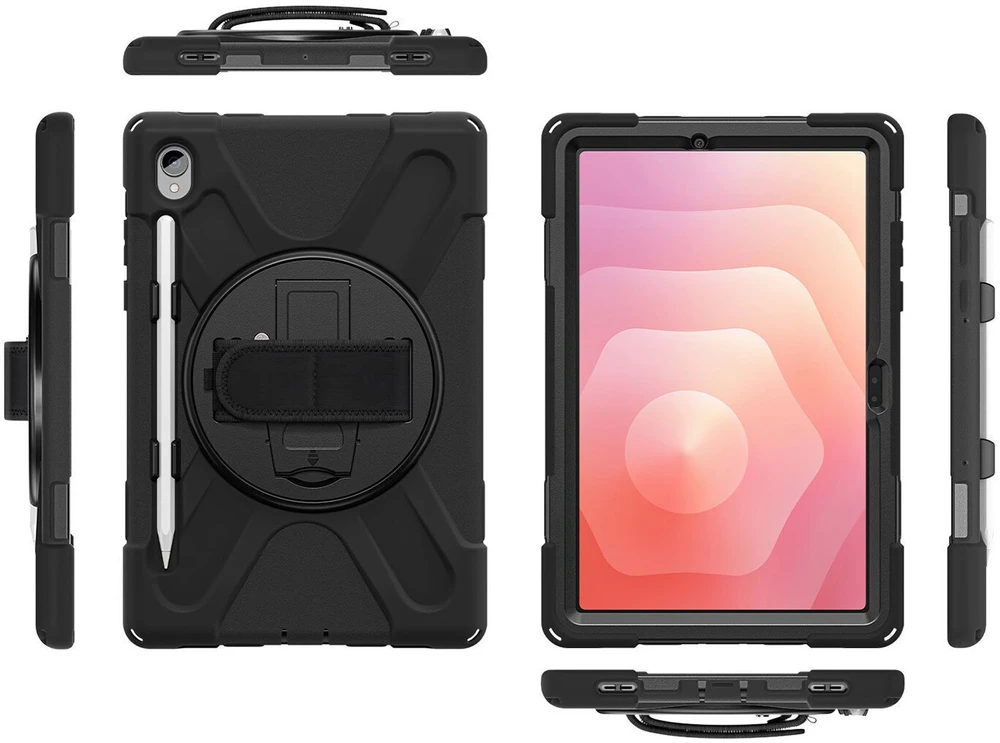 Armored Dėklas with handle 4smarts Rugged Dėklas Grip for Samsung Galaxy Tab S11 juodos spalvos