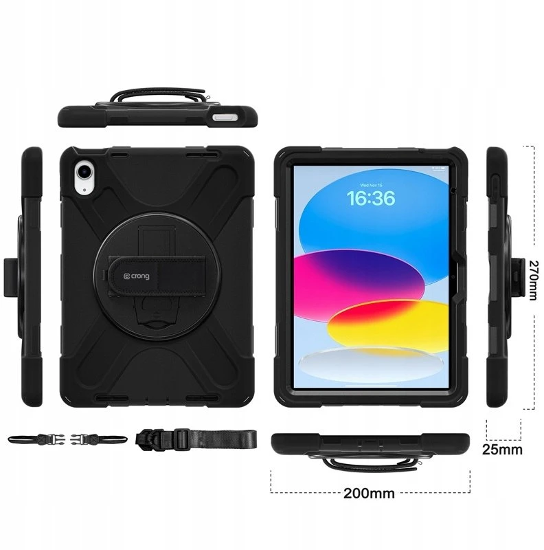Crong Defender Plus - Rugged dėklas Apple iPad 11" A16 2025 / 10.9" 2022 juodos spalvos