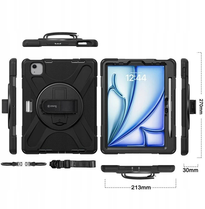 Crong Defender Plus - Rugged dėklas Apple iPad Air 11" M3 2025 / M2 2024 juodos spalvos