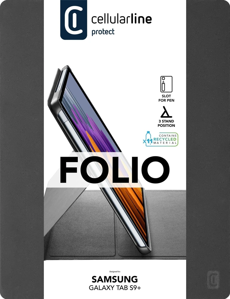 Cellular Line „Cellularline“ apsauginis dėklas su stovu, skirtas „Samsung Galaxy Tab S9+“, juodas