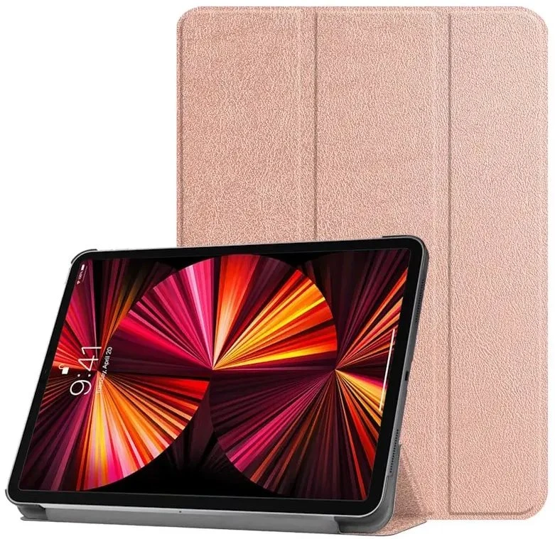 „iLike Galaxy Tab S8 Plus 12.4“ planšetinio kompiuterio dėklas su trijų dalių sulankstomu ekologišku* odiniu stovu, rožinio aukso spalvos