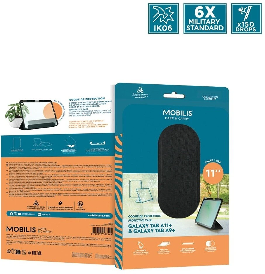 Dėklas na tablet Mobilis Mobilis 060021 etui na tablet 27,9 cm (11'') Dėklas su klapką Juodas, Permatomas