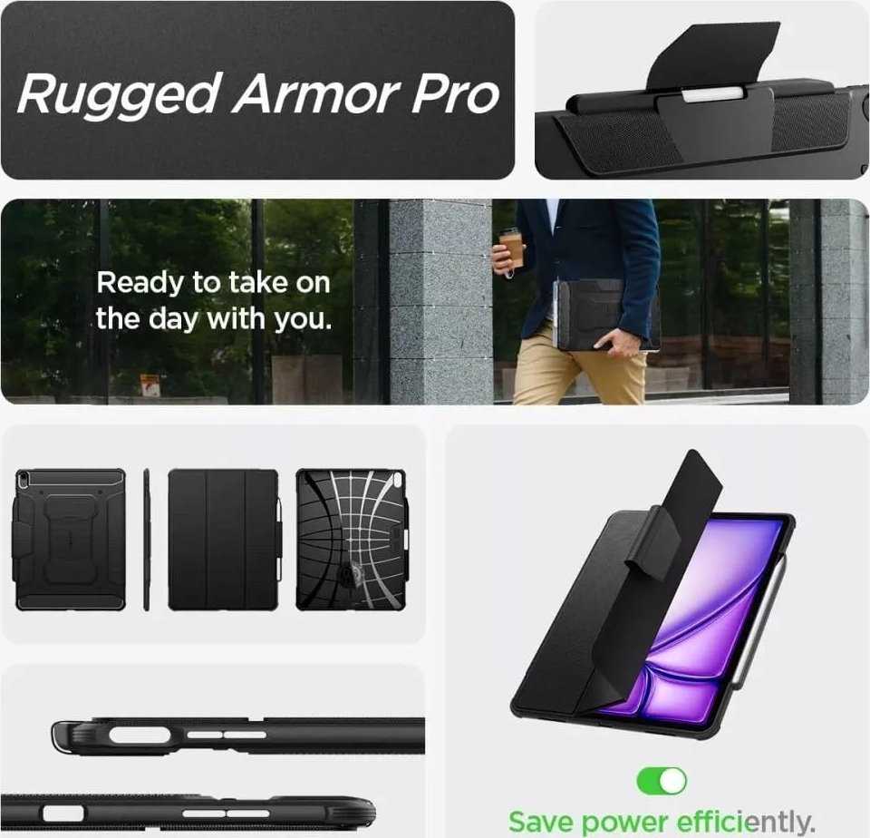 Spigen Rugged Armor Pro, juodas – Apple iPad Air 13″ (2026/2025/2024)