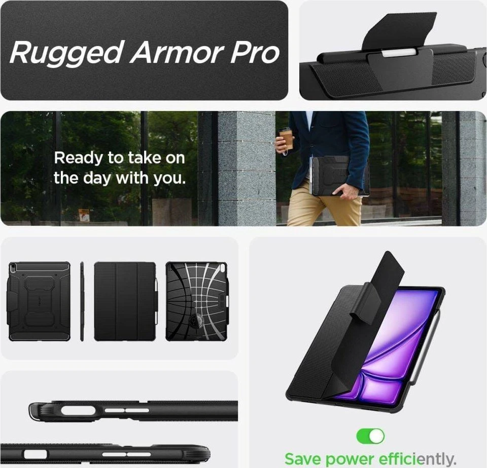 Spigen Rugged Armor Pro, juodas – iPad Air 13" (2026/2025/2024)