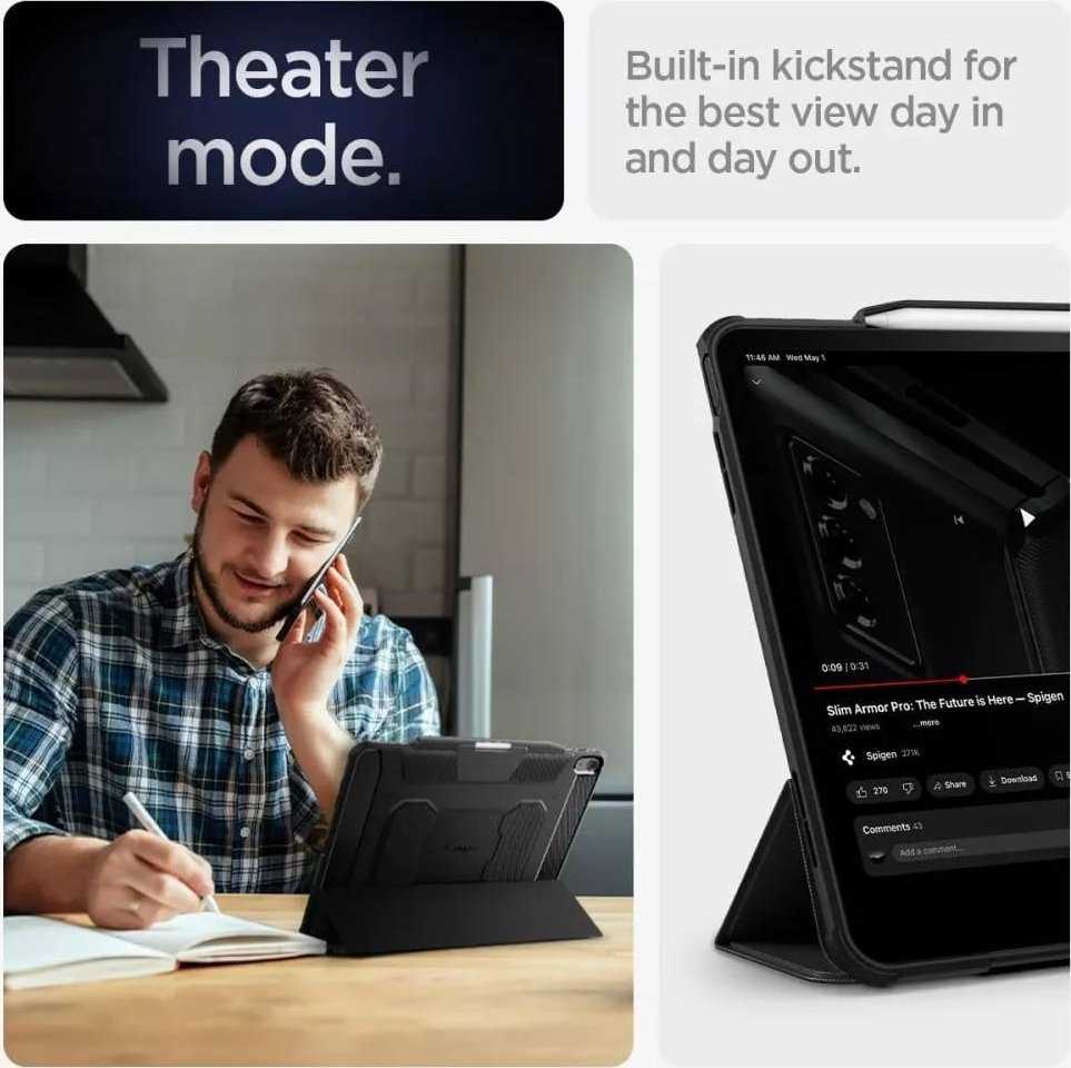Spigen Rugged Armor Pro, juodas – Apple iPad Air 13″ (2026/2025/2024)