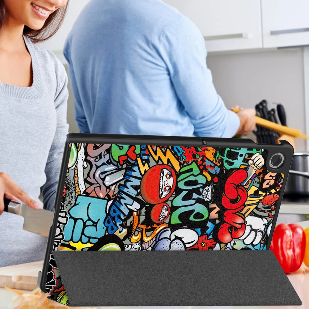 Planšetinio kompiuterio dėklas Strado-Tech Grafinis, skirtas Lenovo Tab 10.1 2025, su dangteliu – apsauginis su stovu