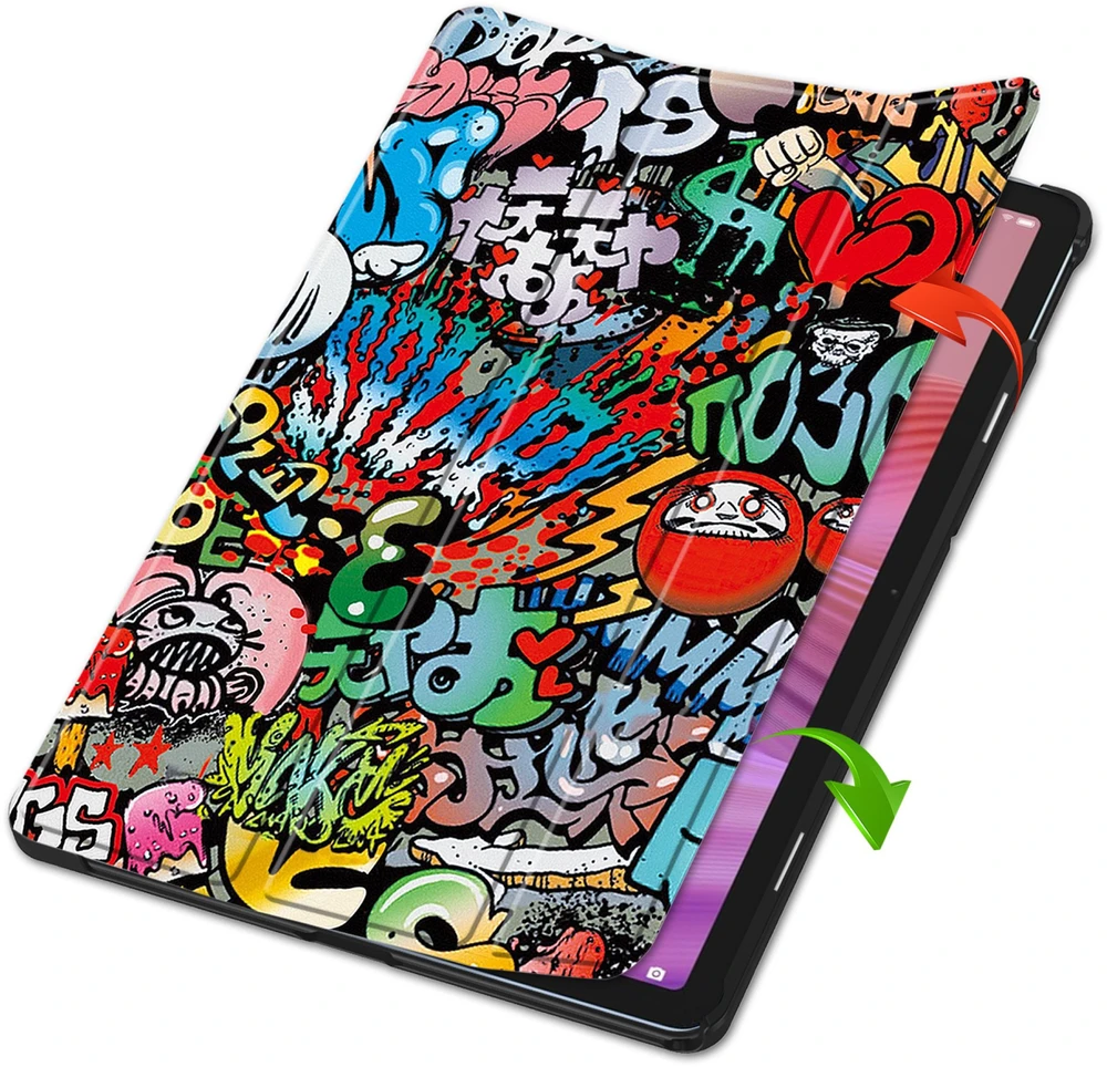 Planšetinio kompiuterio dėklas Strado-Tech Grafinis, skirtas Lenovo Tab 10.1 2025, su dangteliu – apsauginis su stovu