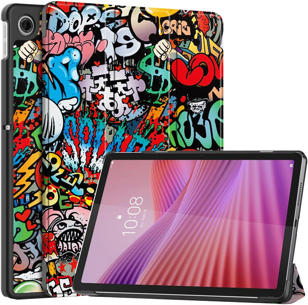 Planšetinio kompiuterio dėklas Strado-Tech Grafinis, skirtas Lenovo Tab 10.1 2025, su dangteliu – apsauginis su stovu