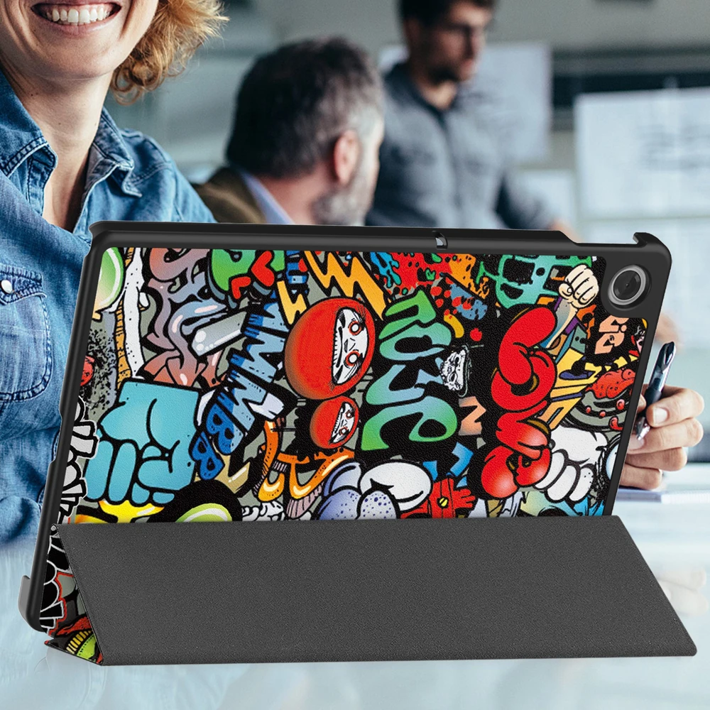 Planšetinio kompiuterio dėklas Strado-Tech Grafinis, skirtas Lenovo Tab 10.1 2025, su dangteliu – apsauginis su stovu