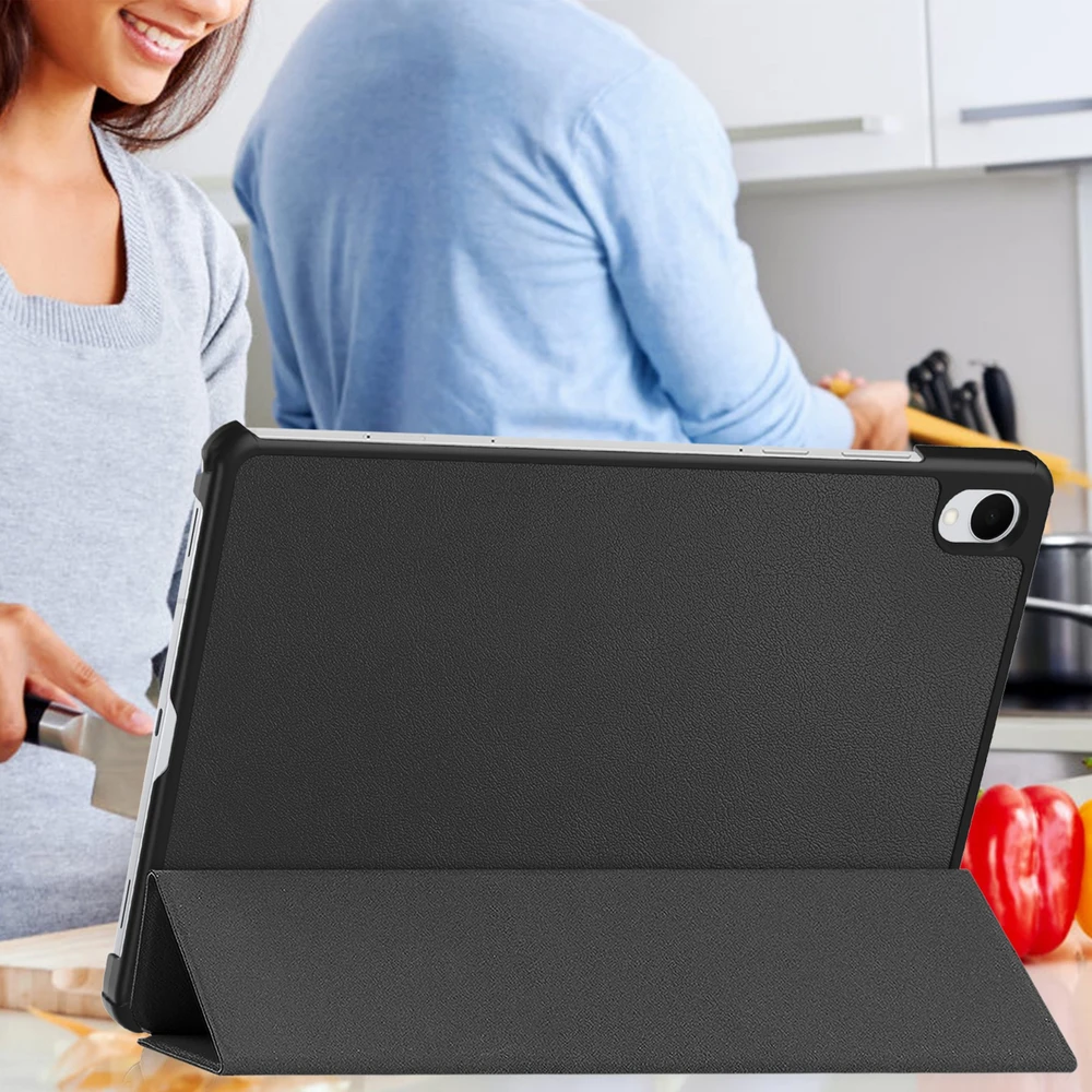 Planšetinio kompiuterio dėklas Strado-Tech Smart, skirtas Samsung Galaxy Tab S11 11 SM SMX736 su dangteliu, juodas – apsauginis su stovu