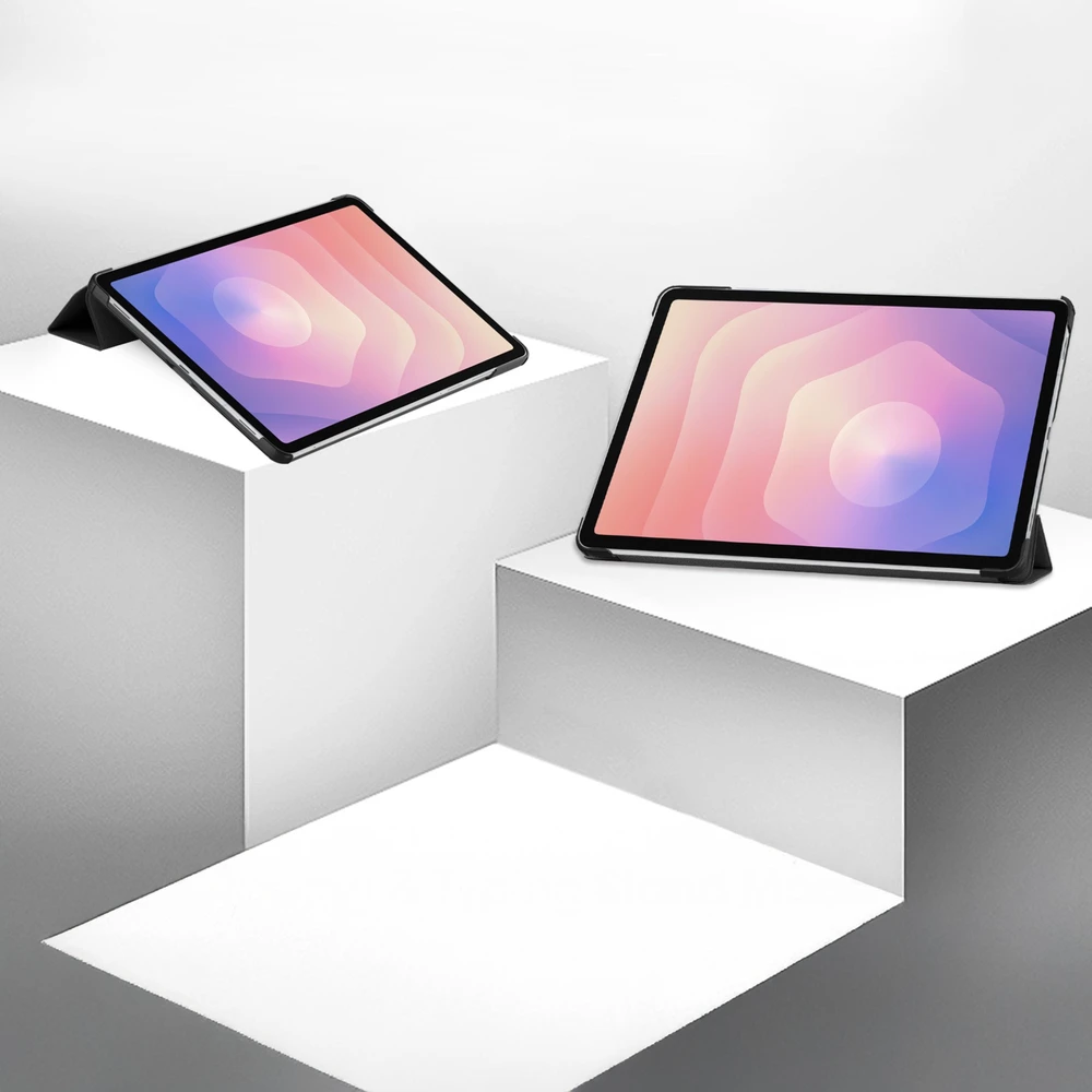Planšetinio kompiuterio dėklas Strado-Tech Smart, skirtas Samsung Galaxy Tab S11 11 SM SMX736 su dangteliu, juodas – apsauginis su stovu
